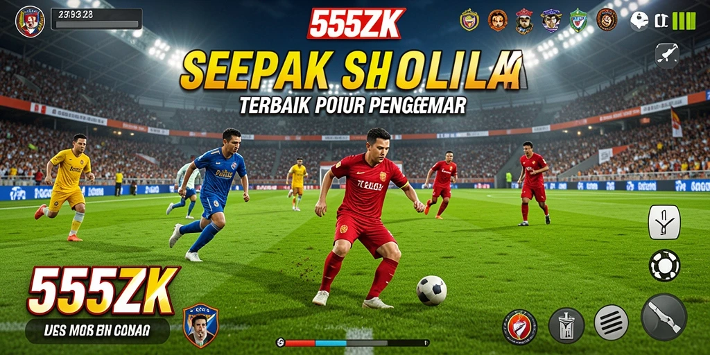 Screenshot gameplay 555ZK menampilkan aksi sepak bola mendebarkan.