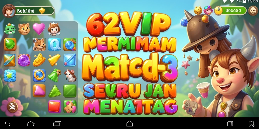 Screenshot gameplay 62VIP menampilkan aksi seru dalam mencocokkan permata.