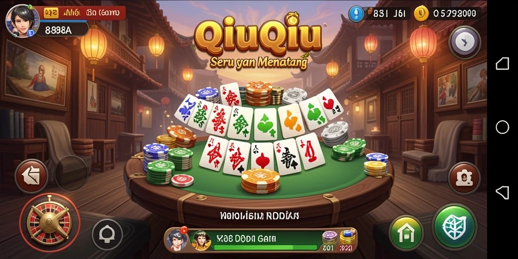 Screenshot permainan QiuQiu yang menampilkan suasana seru.