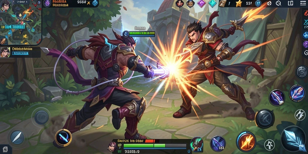 Screenshot menunjukkan aksi seru dalam gameplay MOBA.
