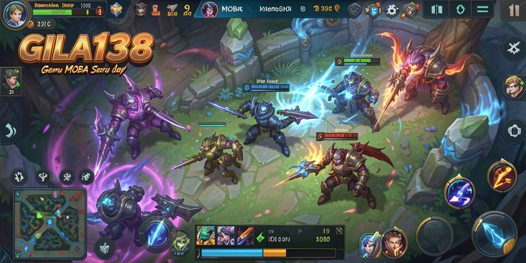 Tampilan gameplay GILA138 yang seru dan kompetitif dalam pertempuran MOBA.