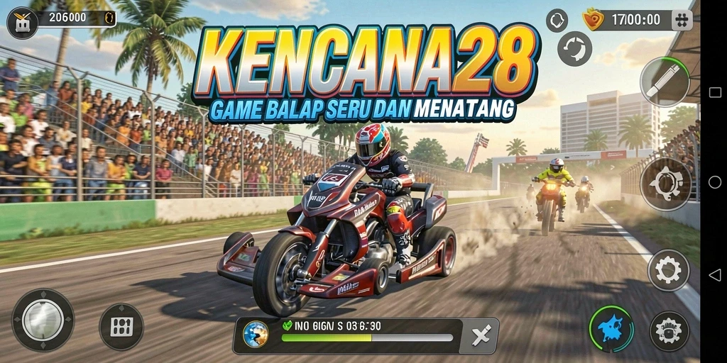 Screenshot KENCANA28 menampilkan aksi balap yang penuh adrenalin.