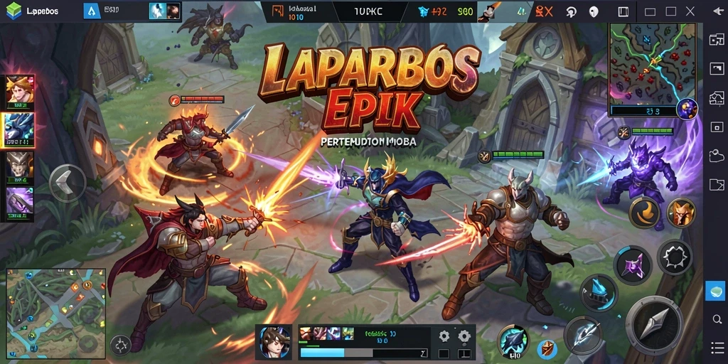 Screenshot gameplay <strong>LAPARBOS</strong> yang menampilkan pertarungan epik para hero.
