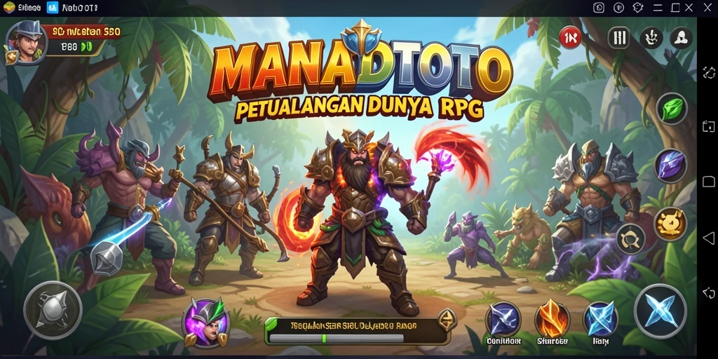 Screenshot gameplay MANADOTOTO menampilkan aksi pertempuran RPG yang mendebarkan.