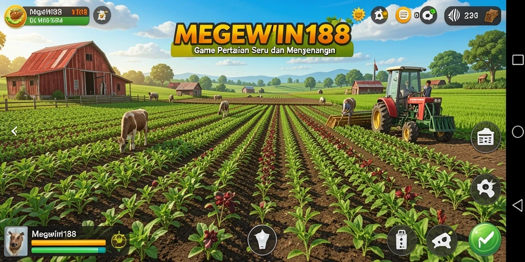 Tampilan gameplay MEGEWIN188 yang menampilkan kegiatan pertanian.