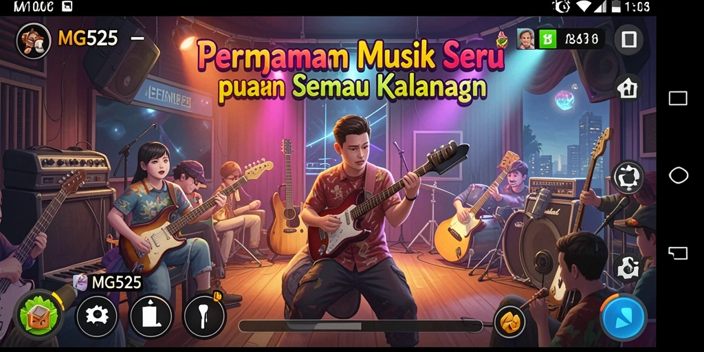 Tampilan gameplay MG525 yang menampilkan aksi musik seru.