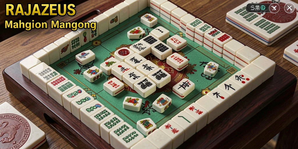 Screenshot gameplay RAJAZEUS menampilkan serunya permainan Mahjong.