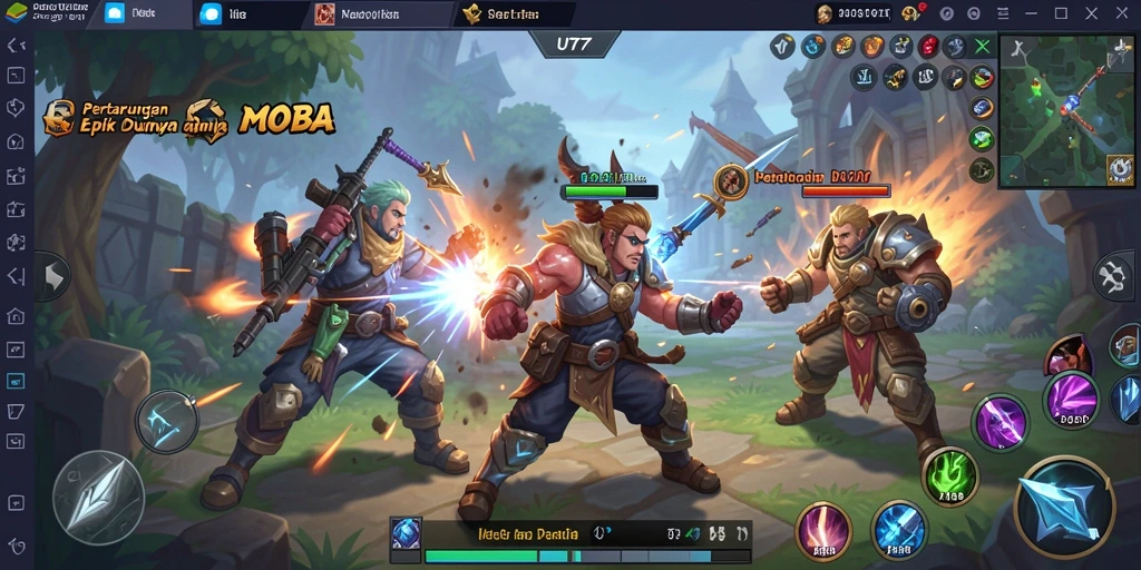 Gambaran gameplay UT77 yang seru dan menegangkan dalam arena MOBA.