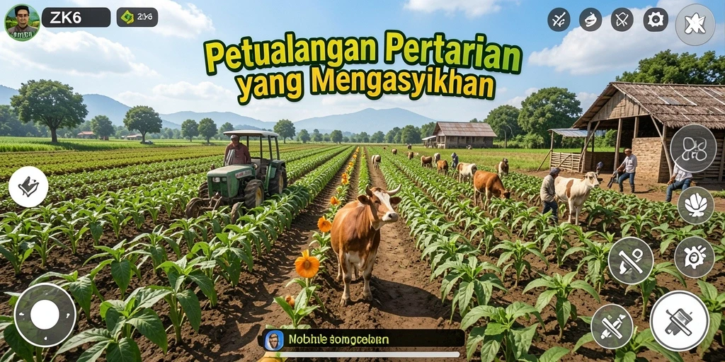 Tampilan gameplay ZK6 yang seru dengan aktivitas bertani yang menyenangkan.